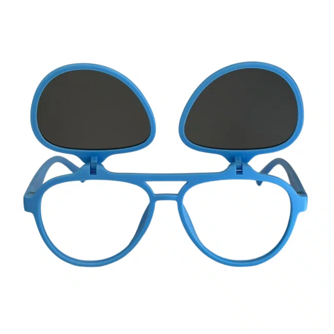 Óculos de grau infantil clip-on, modelo 2 em 1 em Azul