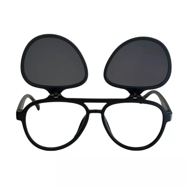 Óculos de grau infantil clip-on, modelo 2 em 1 em Preto
