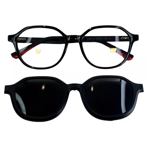 Óculos de grau infantil clip-on, modelo 2 em 1 em Preto