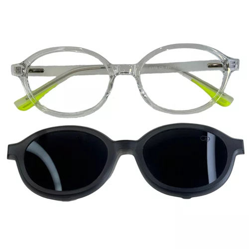 Óculos de grau infantil clip-on, modelo 2 em 1 em Transparente