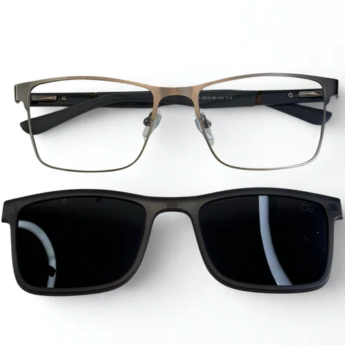 Óculos de Grau Masculino Clip-on Modelo 2 em 1 em Cinza