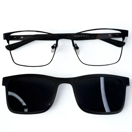 Óculos de Grau Masculino Clip-on Modelo 2 em 1 em Grafite