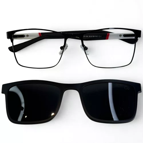 Óculos de Grau Masculino Clip-on Modelo 2 em 1 em Preto