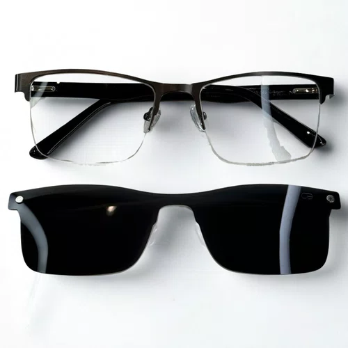 Óculos de grau masculino clip-on, modelo 2 em 1 metal em Cinza