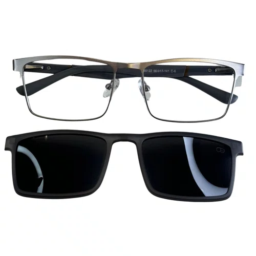 Óculos de grau masculino clip-on, modelo 2 em 1 metal em Cinza