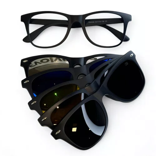 Óculos de Grau Masculino Clip-on Modelo  6 em 1 em Preto