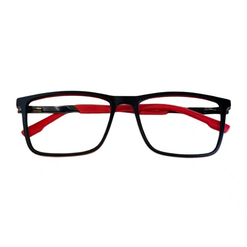 Óculos de grau masculino modelo quadrado em Preto com fundo Vermelho