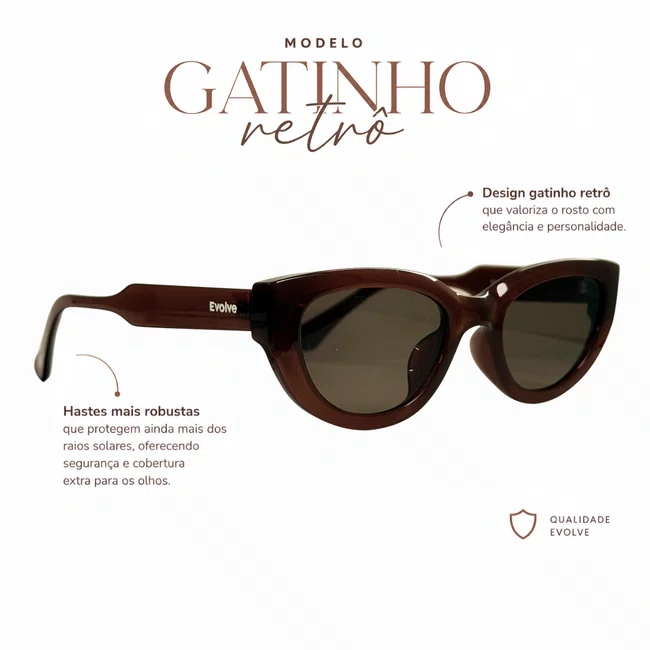 Óculos de Sol Evolve Feminino, Gatinho Retrô Marrom