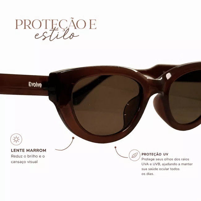 Óculos de Sol Evolve Feminino, Gatinho Retrô Marrom