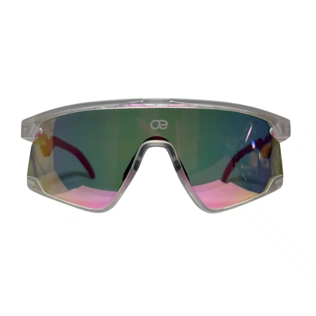 Óculos de sol Evolve, modelo esportivo em Transparente com Lente Rosa Espelhada