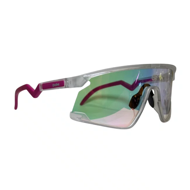 Óculos de sol Evolve, modelo esportivo em Transparente com Lente Rosa Espelhada
