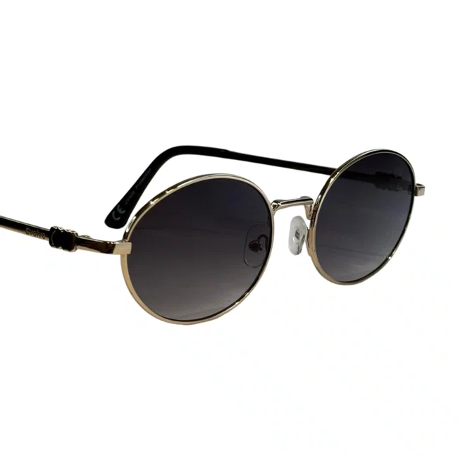 Óculos de sol Evolve, modelo Oval Metal em Dourado lente Cinza Degradê
