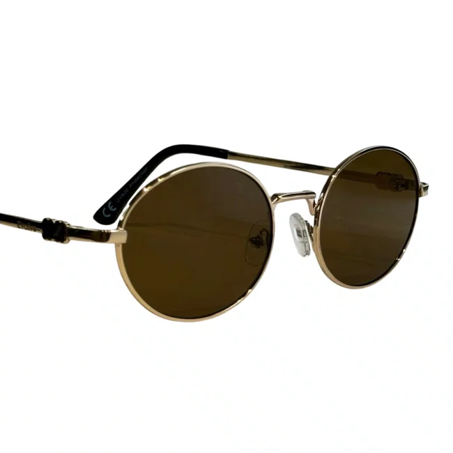 Óculos de sol Evolve, modelo Oval Metal em Dourado lente Marrom
