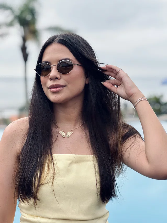 Óculos de sol Evolve, modelo Oval Metal em Dourado lente Marrom