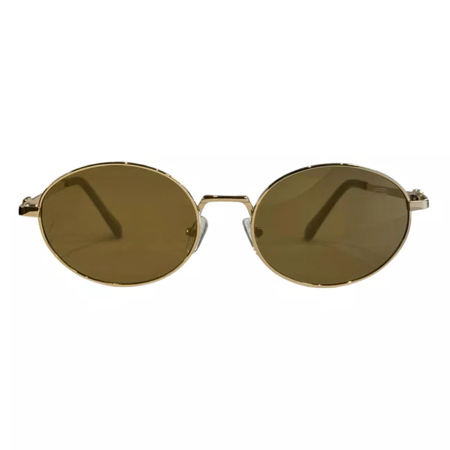 Óculos de sol Evolve, modelo Oval Metal em Dourado lente Marrom Espelhada