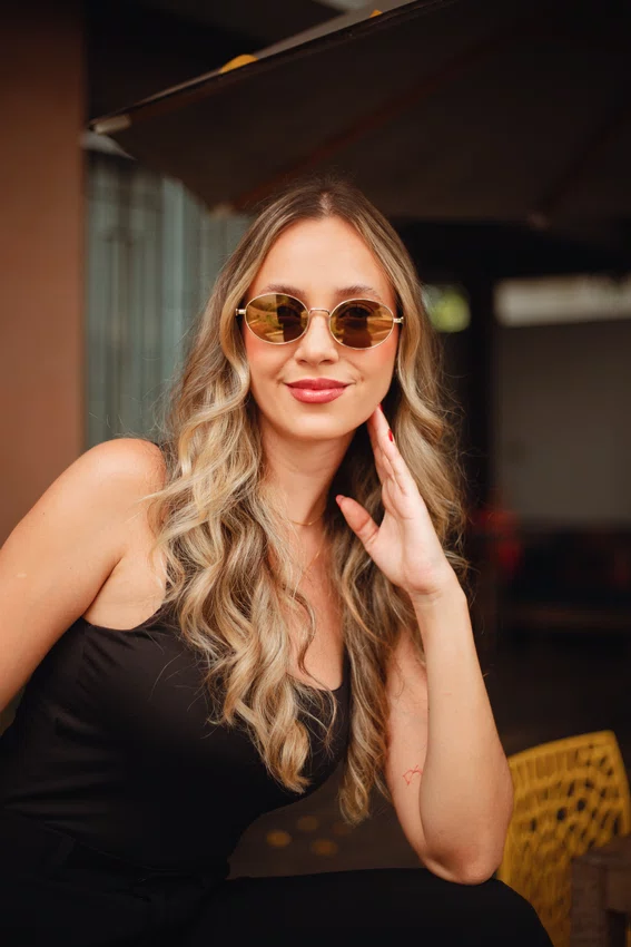 Óculos de sol Evolve, modelo Oval Metal em Dourado lente Marrom Espelhada
