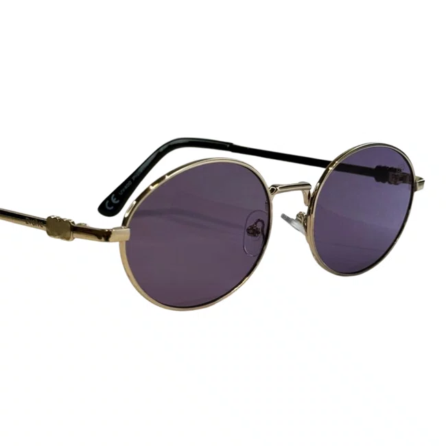 Óculos de sol Evolve, modelo Oval Metal em Dourado lente Roxa