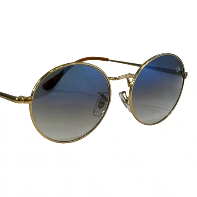Óculos de sol Evolve, modelo Redondo Metal em Dourado lente Azul