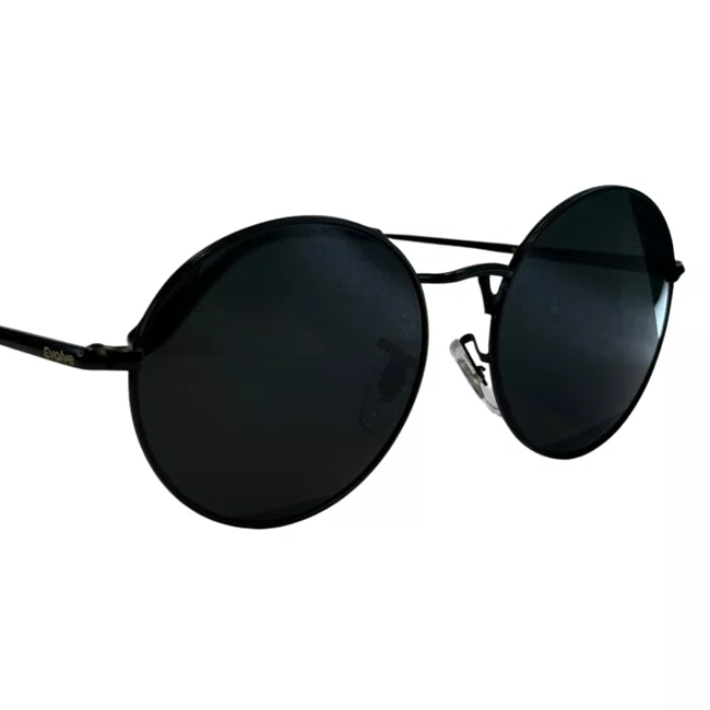 Óculos de sol Evolve, modelo Redondo Metal em Preto com lente Cinza