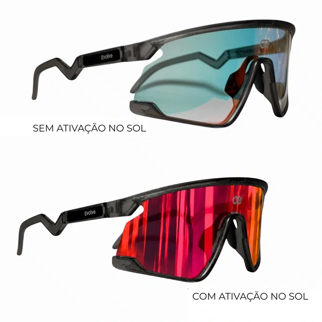 Óculos Esportivo Evolve, Cinza com Lente Laranja Espelhada Fotocromática