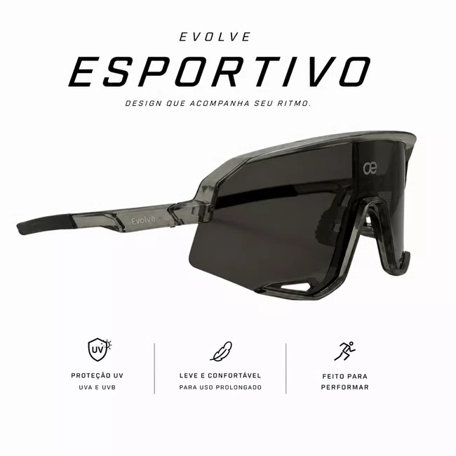Óculos Esportivo Evolve Lente Cinza com Espelhado Prata
