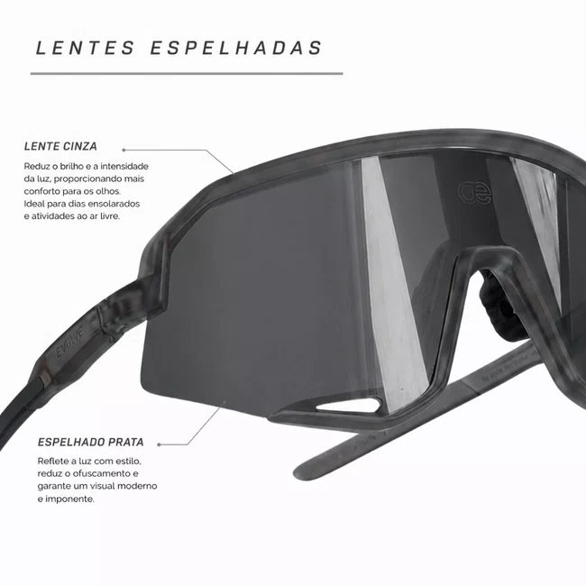 Óculos Esportivo Evolve Lente Cinza com Espelhado Prata