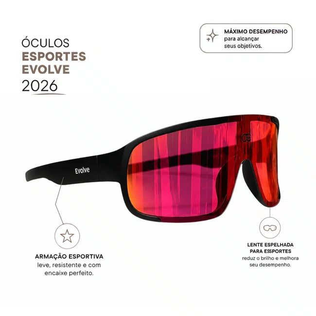Óculos Esportivo Evolve, Lente Espelhada Laranja