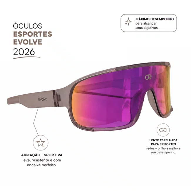Óculos Esportivo Evolve, Lente Espelhada Rosa