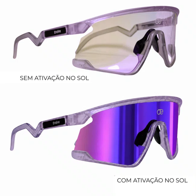 Óculos Esportivo Evolve, Lilás com Lente Roxa Espelhada Fotocromática
