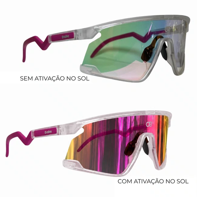 Óculos Esportivo Evolve, Transparente com Lente Rosa Espelhada Fotocromática