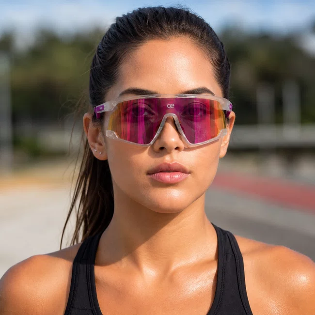 Óculos Esportivo Evolve, Transparente com Lente Rosa Espelhada Fotocromática