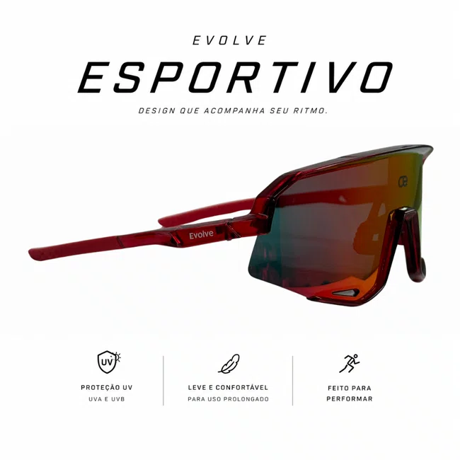 Óculos Esportivo Evolve Vermelho Espelhado