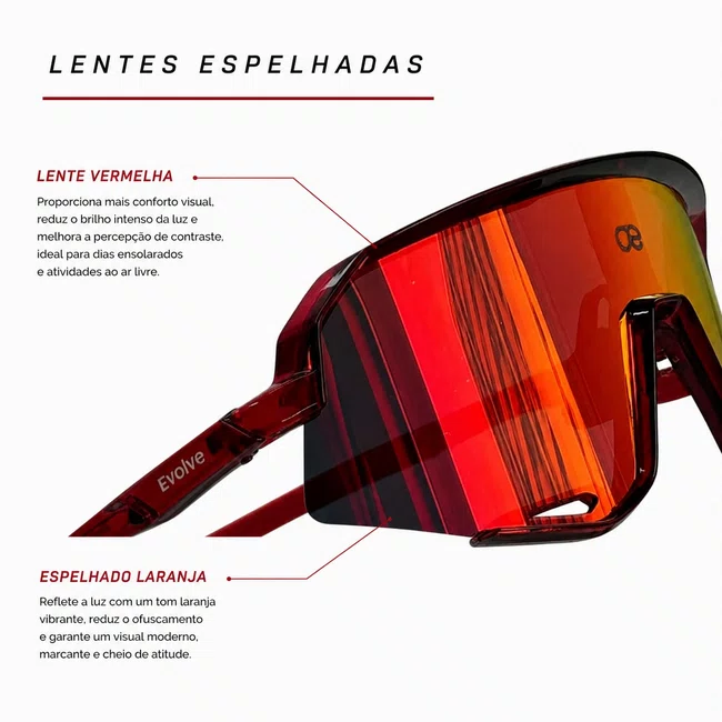 Óculos Esportivo Evolve Vermelho Espelhado