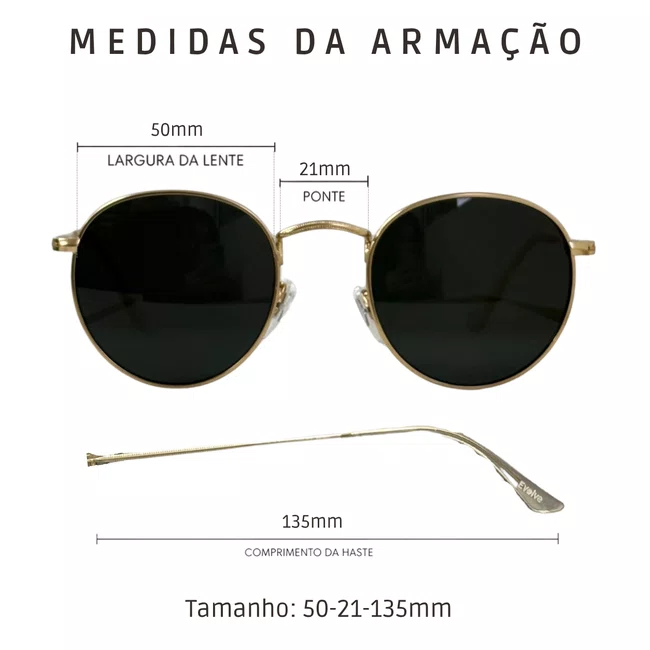 Óculos Solar Evolve Redondo Clássico de Metal Dourado e Lente Cinza