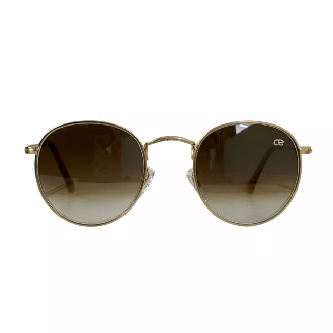 Óculos Solar Evolve Redondo Clássico de Metal Dourado e Lente Marrom Degradê