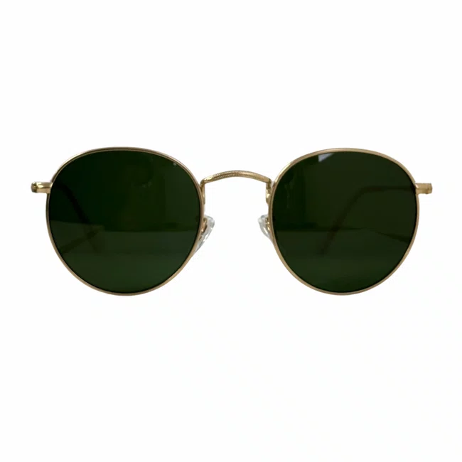 Óculos Solar Evolve Redondo Clássico de Metal Dourado e Lente Verde