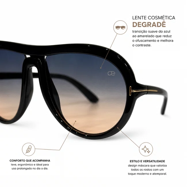 Óculos Solar Máscara Evolve, Preto com Lentes Cosméticas Degradê
