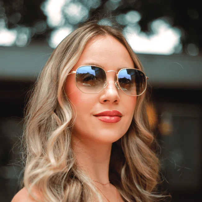 Solar Evolve Hexagonal em Metal Dourado e Lente Azul