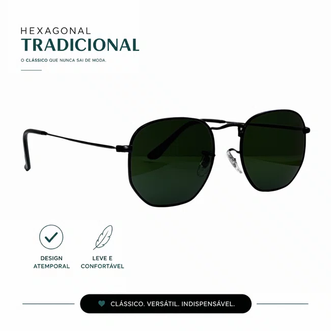 Solar Evolve Hexagonal em Metal Preto com Lente Verde