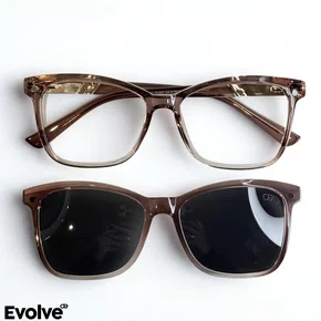 Óculos de grau feminino clip-on, modelo 2 em 1 marrom