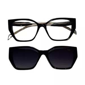 Óculos de grau feminino clip-on Evolve, modelo 2 em 1 em Preto