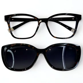 Óculos de grau feminino clip-on, modelo 2 em 1 em Marrom Tartarugado