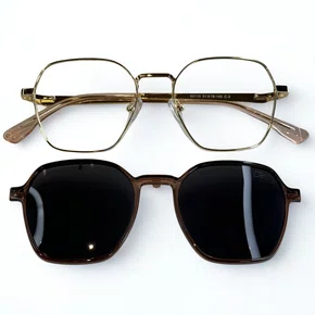 Óculos de grau feminino clip-on, modelo 2 em 1 em Metal Dourado