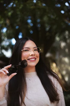 Óculos de grau feminino clip-on, modelo 2 em 1 em Metal Dourado