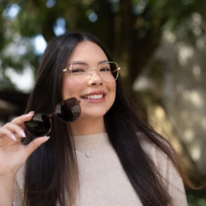 Óculos de grau feminino clip-on, modelo 2 em 1 em Metal em Dourado