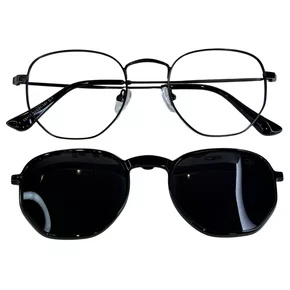Óculos de grau feminino clip-on, modelo 2 em 1 em Metal em Preto