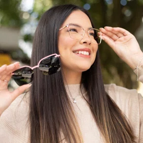 Óculos de grau feminino clip-on, modelo 2 em 1 em metal em Rosê