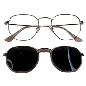 Óculos de grau feminino clip-on, modelo 2 em 1 em Metal em Rosê