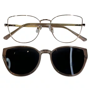 Óculos de grau feminino clip-on, modelo 2 em 1 em Metal em Rosê