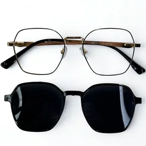 Óculos de grau feminino clip-on, modelo 2 em 1 em Metal Preto e Dourado